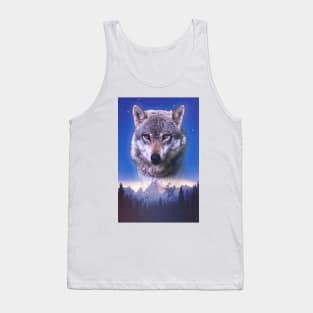 Cosmic Wolf Space Mountain Dog Wilderness Glowing Retro Vintage 80's Vibe Tank Top